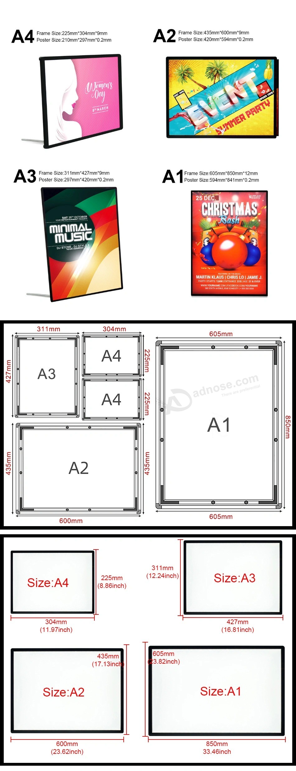 Pubblicità Pannello luminoso a LED Pannello tabellone per le affissioni Poster in alluminio Frame marketing Scatole luminose del prodotto