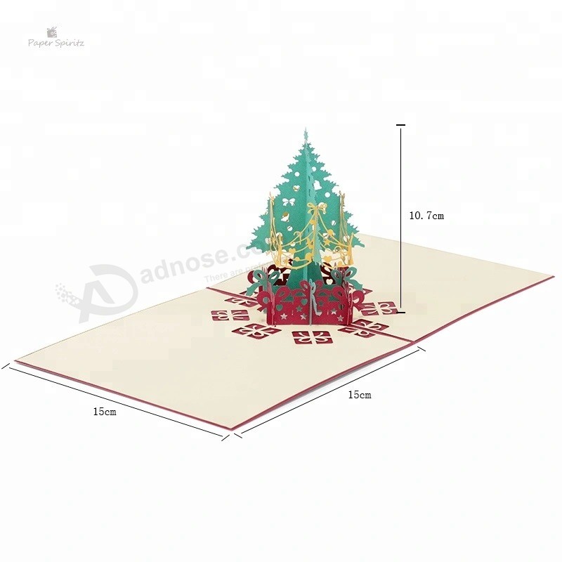 Merry Christmas Tree gift Card 3D Pop-up kaart Handgemaakte gepersonaliseerde wenskaarten Kerstcadeaus Souvenirs Ansichtkaart