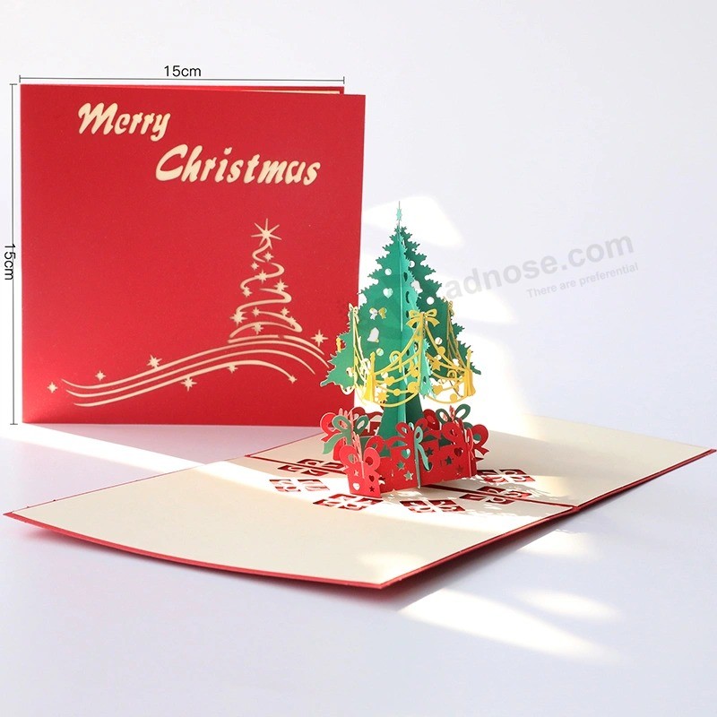 Merry Christmas Tree gift Card 3D Pop-up kaart Handgemaakte gepersonaliseerde wenskaarten Kerstcadeaus Souvenirs Ansichtkaart