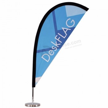 Drapeau de table en forme de goutte d’eau imprimé personnalisé avec support en acier inoxydable