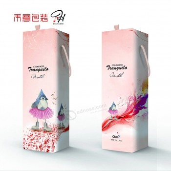 Boîte en bois cadeau d’emballage de vin rose portable mignon personnalisé