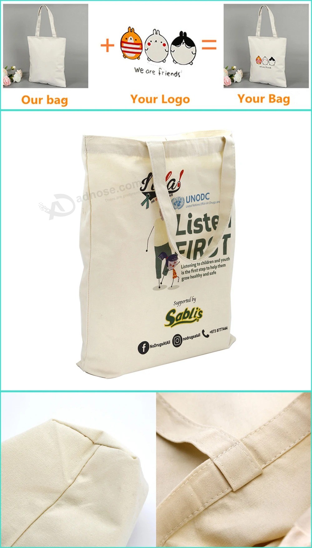 Индивидуальная переработанная экологически чистая нетканая полипропиленовая / полипропиленовая нетканая / холст / нейлоновая полиэфирная сумка для покупок на шнурке для продвижения