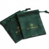 Vert foncé personnalisé velours cordon de serrage cadeau bijoux emballage pochette sac