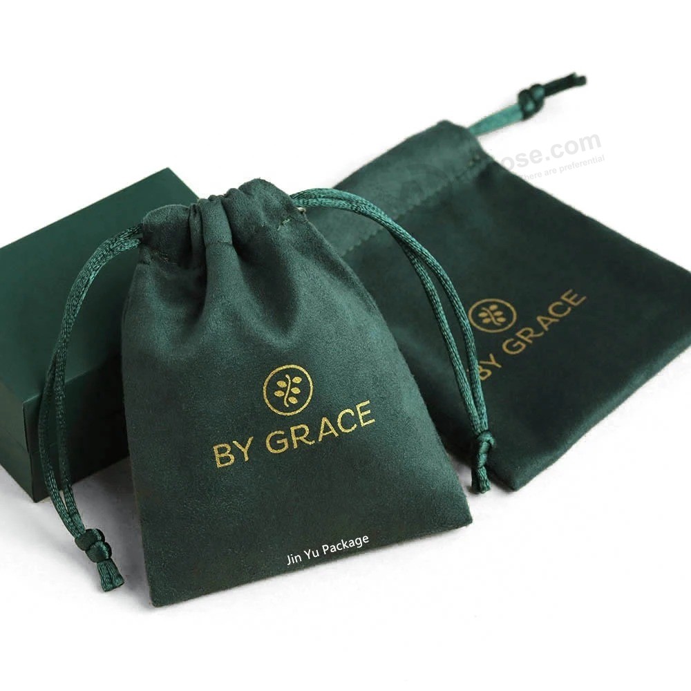 Sacchetto di imballaggio di gioielli regalo con coulisse in velluto personalizzato verde scuro