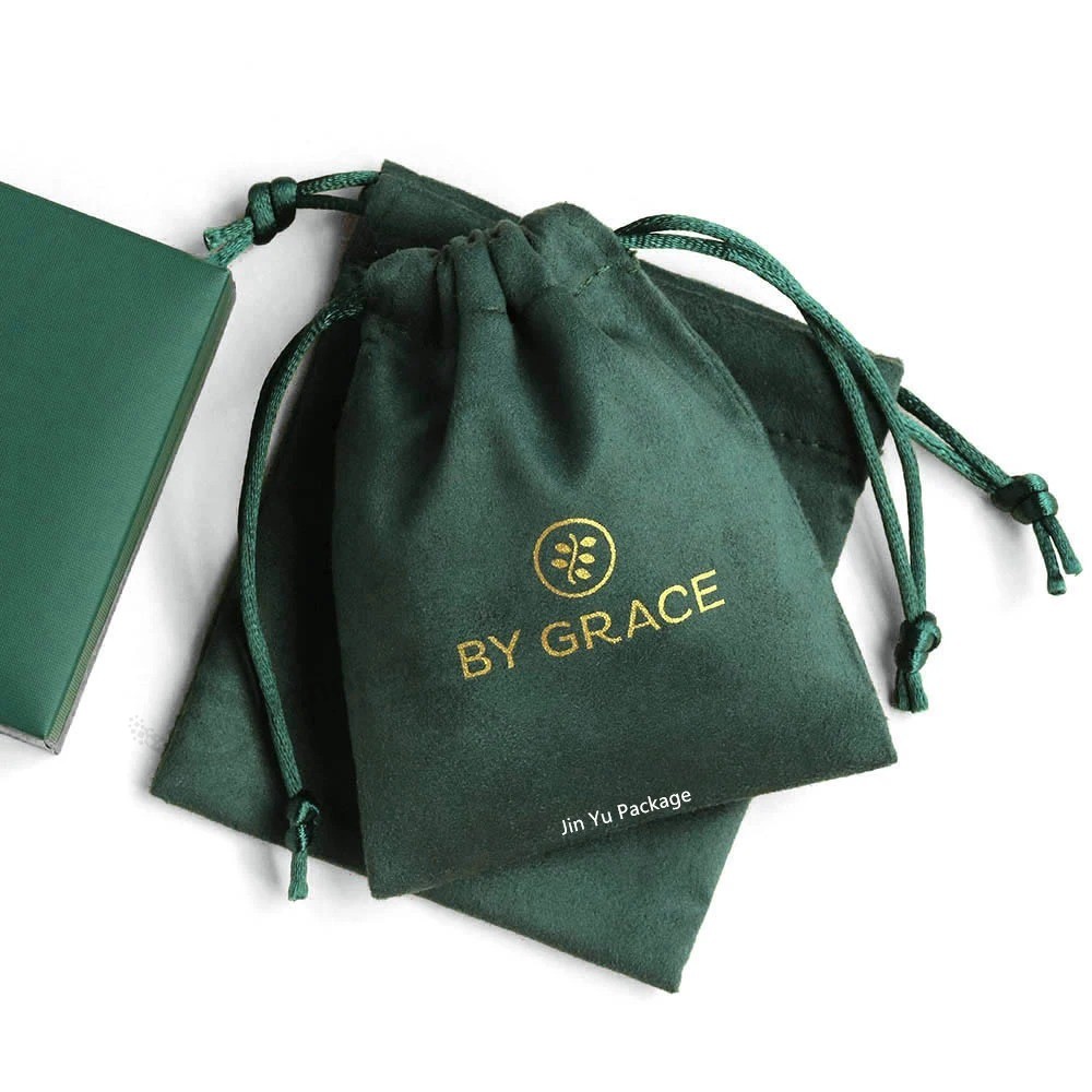 Sacchetto di imballaggio di gioielli regalo con coulisse in velluto personalizzato verde scuro