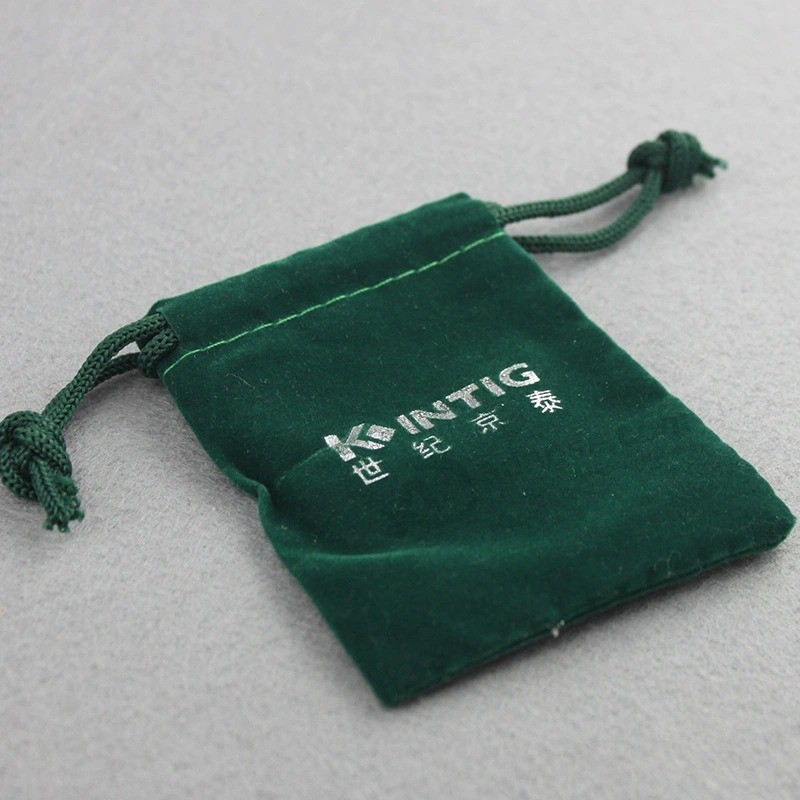Customized green Drawstring velvet Gift pouch Bag