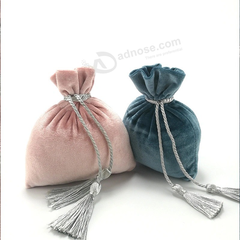 Velvet drawstring Bag with Tassel, wholesale Custom satin Small velvet Gift jewelry Watch perfume Pencil pouch Cosmetic wedding Candy packaging Bag