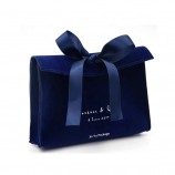 Bolsa de embalaje de regalo de joyería de pajarita de terciopelo de color nacyblue personalizado