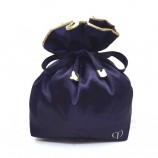 Pluscredit Luxe Double Couches Marine Satin Sacs Cadeaux Imprimé Personnalisé Petit Cordon De Serrage Beauté Lingerie Emballage Pochette Sac