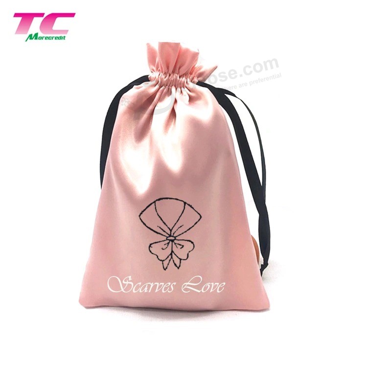 Saco de embalagem de joias de seda roxa personalizada promocional, tecido de cetim roxo Bolsas de presente com cordão