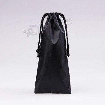Sinicline Satin de soie noir Bijoux Pochette Sac à cordon avec logo