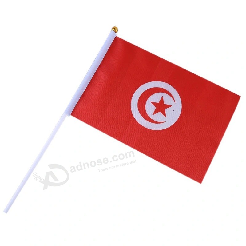 Bandera nacional de mano personalizada que sacude la bandera con poste de plástico