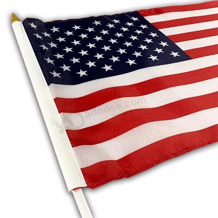 Groothandel op maat gemaakte logo nationale Amerikaanse vlaggen Hand wapperende vlag