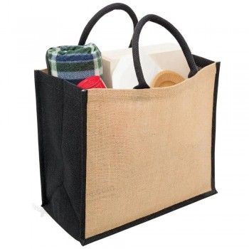 yute personalizado embalaje reciclable promoción de lino viaje almacenamiento yute regalo asa Bolsa con logotipo de impresión