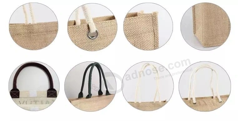 Customized jute Recyclable packing Linen promotion Travel storage Gunny gift Handle Bag with Print Logo