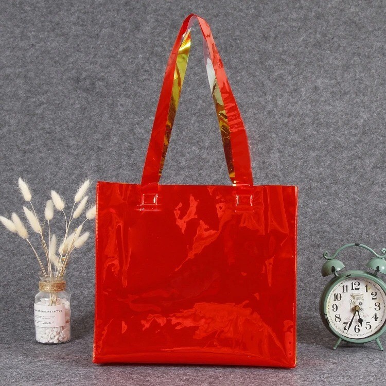 Factory wholesale Plastic PVC tote Bag color Tote shopping Bag laser Clothing gift Packing Bag Printing