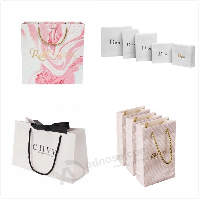 Custom luxury Recycled fashion Kraft paper Packing printing Gift jewelry Promotional cosmetic Packaging shopping Bag for clothes Shoes christmas Wine Perfume