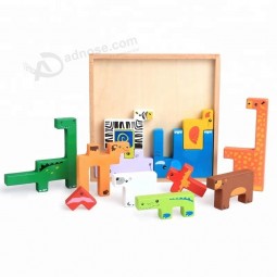 Vente chaude personnalisé créatif animal bois blocs de construction jouet pour enfants