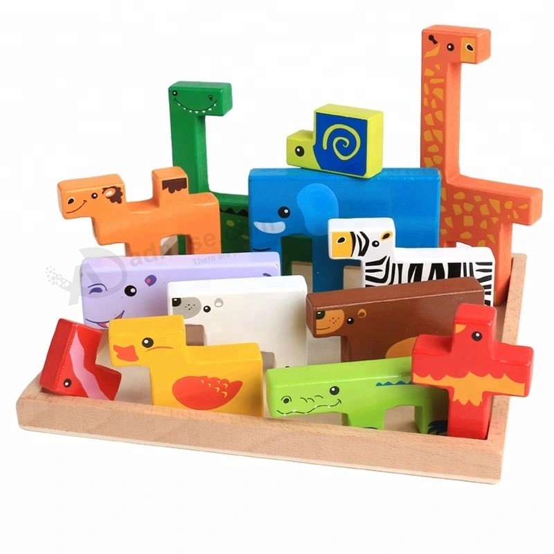 Hot sale Customized creative Animal wood Building blocks Toy for Kids