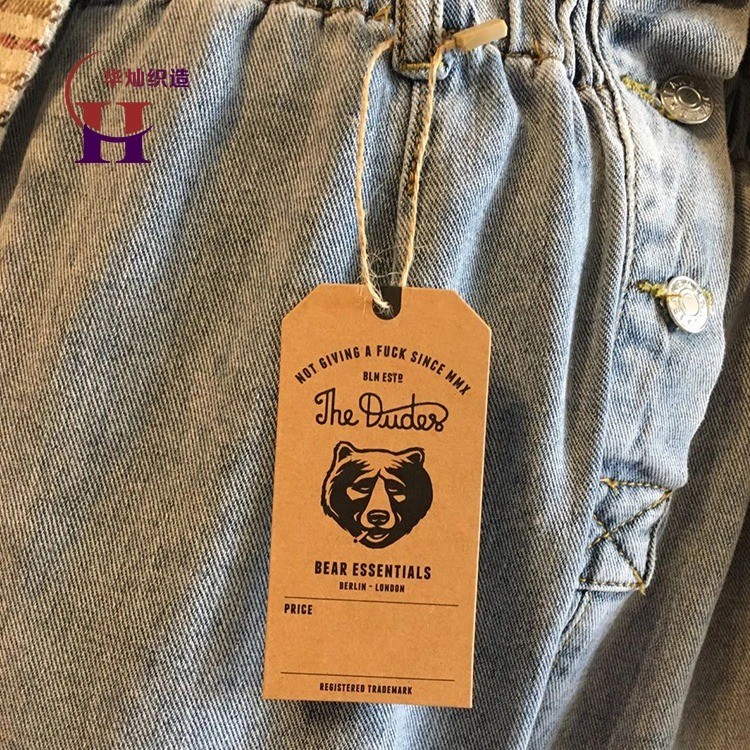 China-Label Hersteller angepasst Druckbär Tiermarke Logo recyceltes Kraftpapier Jeans hängen Tags mit Ösen