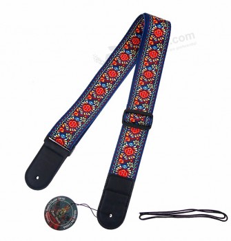 Adjustable acoustic guitar electric guitar nylon strap and leather head OEM order for Amazon