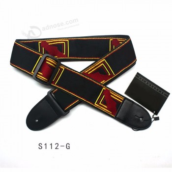 Vente en gros sangle de guitare colorée brodée rouge Vintage tissé pour basse guitare électrique et acoustique