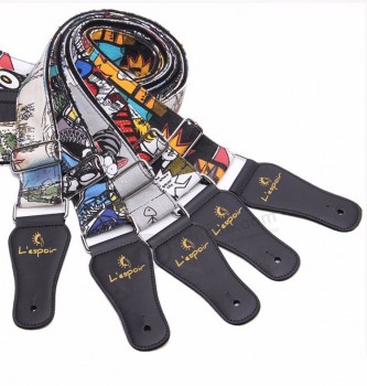 Vente en gros coton cuir couleur haute qualité dessin animé imprimé mode Sangle de guitare
