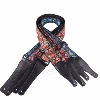 Cheerhas Jacquard Tissé En Gros Cuir Véritable Cuir PU Extrémités Polyester Pur Coton Sangles De Guitare