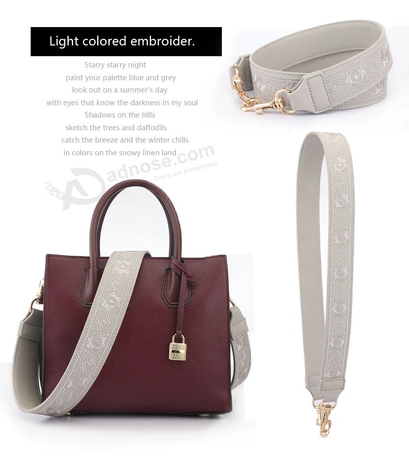 Lst053 genuine Leather embroidery Guitar strap You ladies Crossbody shoulder Bag strap Wide strap for Handbags