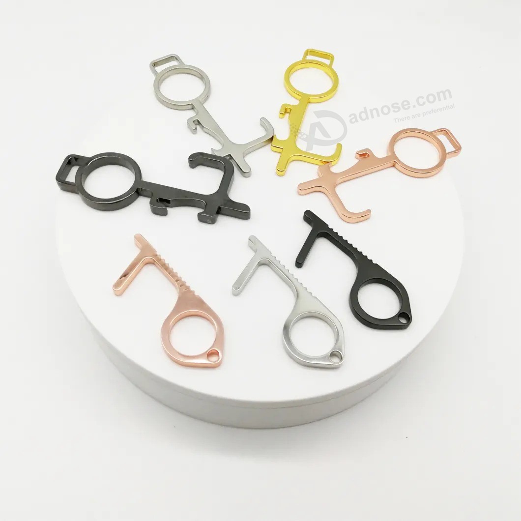 Drücken Sie den Aufzug Schlüsselanhänger Hersteller Großhandel Custom Messing EDC 3D Metall Türöffner Schlüsselanhänger