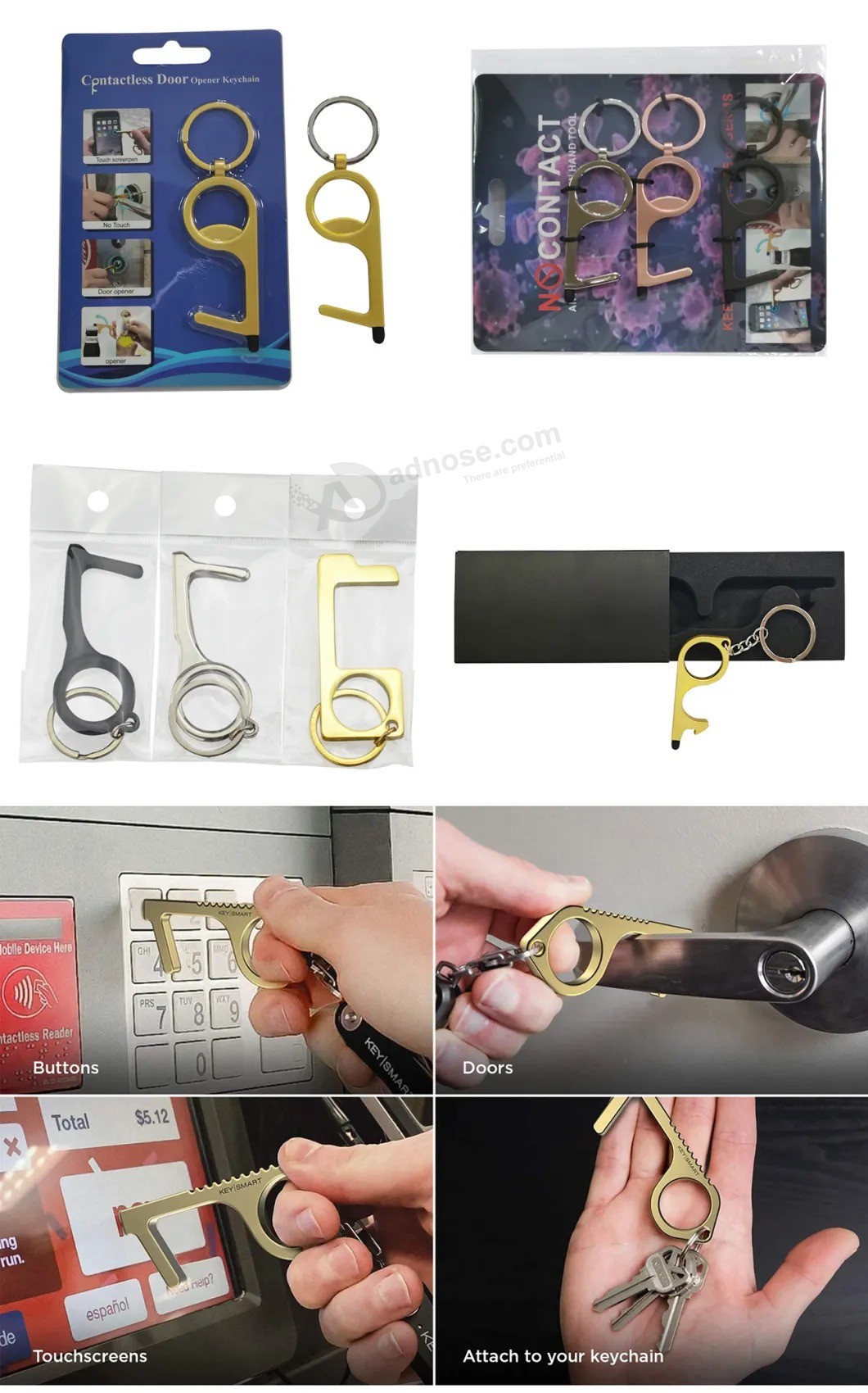 Custom brass Copper metal Touchless keychain Door Opener