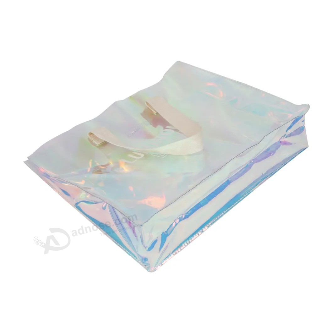 Promotional clear PVC tote Bag plastic Holographic shopping Bag