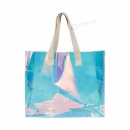 Bolso de compras holográfico plástico claro promocional de la bolsa de asas del PVC