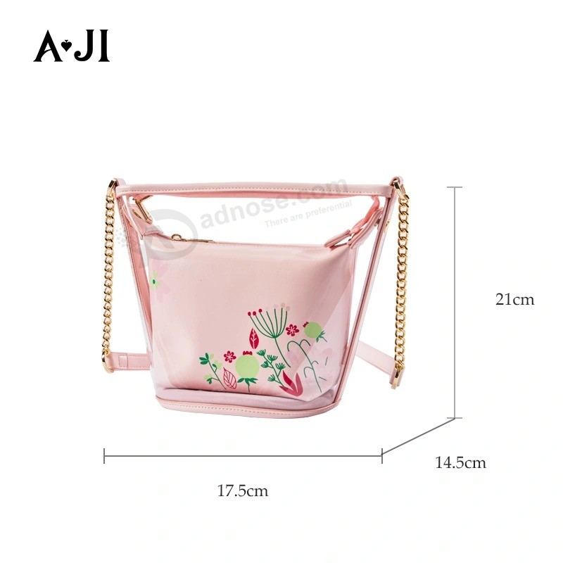 Aji 여성 가방 PU 및 PVC 싱글 숄더 버킷 백 2020 New fashion Lady jelly Ladies Bag