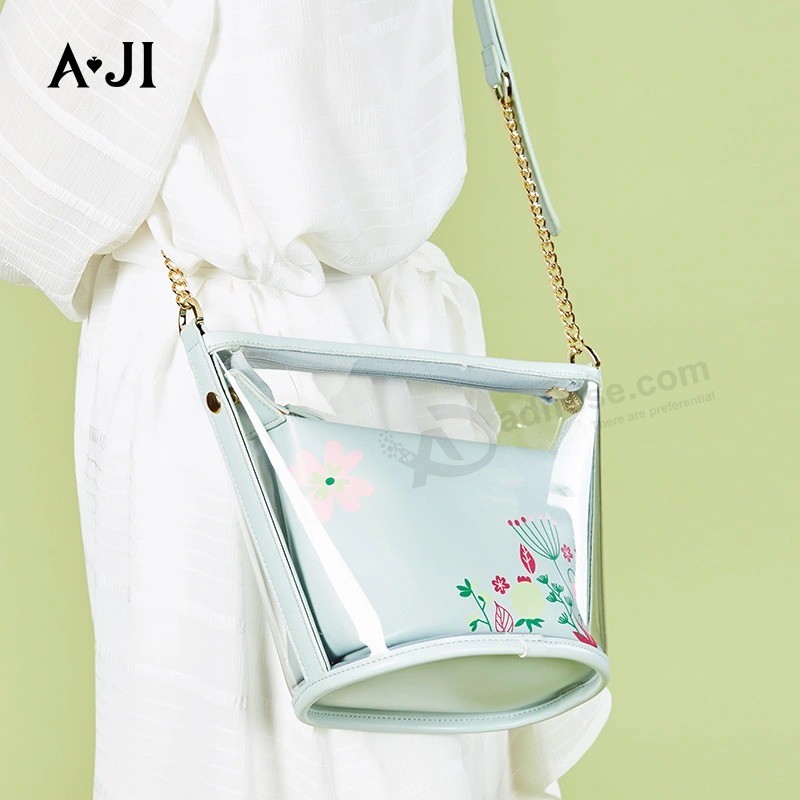 Aji 여성 가방 PU 및 PVC 싱글 숄더 버킷 백 2020 New fashion Lady jelly Ladies Bag