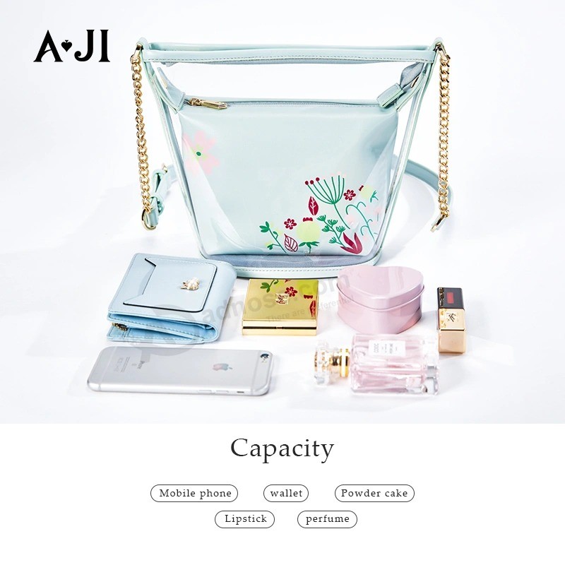 Aji Women Bags PU and PVC Single Shoulder Bucket Bag 2020 New Fashion Lady Jelly Ladies Bag