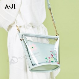 Aji Women Bags PU and PVC Single Shoulder Bucket Bag 2020 New Fashion Lady Jelly Ladies Bag