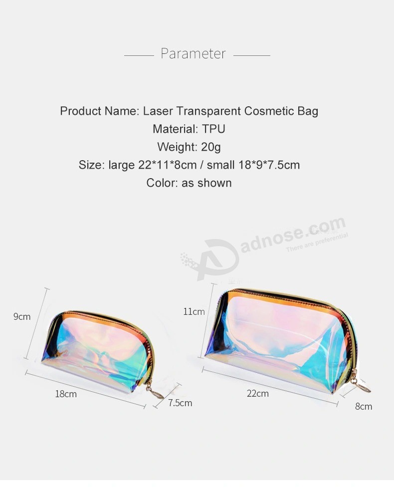カスタム新製品トラベルクリアPVCメイクウォッシュポーチホログラフィックコスメティックバッグ