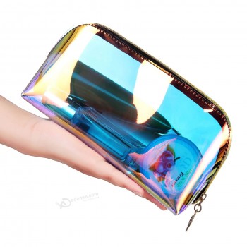 Custom New Product Travel Clear PVC Makeup Wash Pouch Holographic Cosmetic Bag