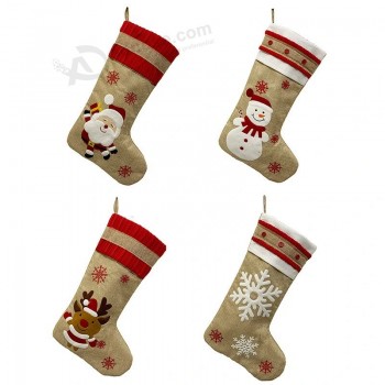 Décorations de fête de Noël enfants Noël bonbons sac cadeau grand cadeau de bas de Noël en toile de jute brodé