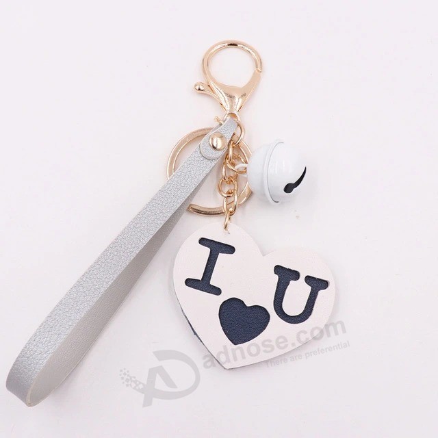 Wholesale price christmas Valentine's Day gift Heart shape with bells Leather couple Keychain Gift