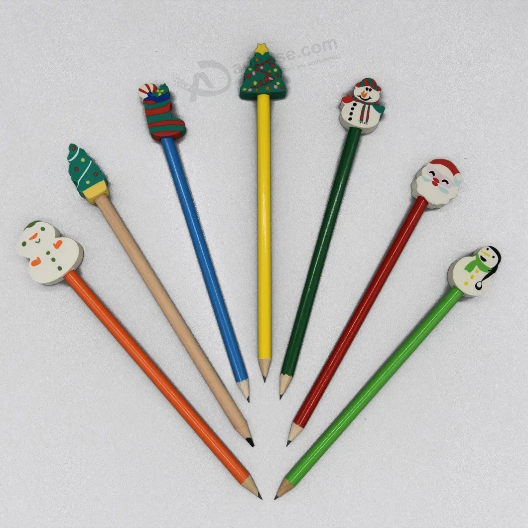 Popularidad personalizable Utilizado como regalo de festival Tapa de lápiz ecológica Hb con borrador de Navidad en forma grande