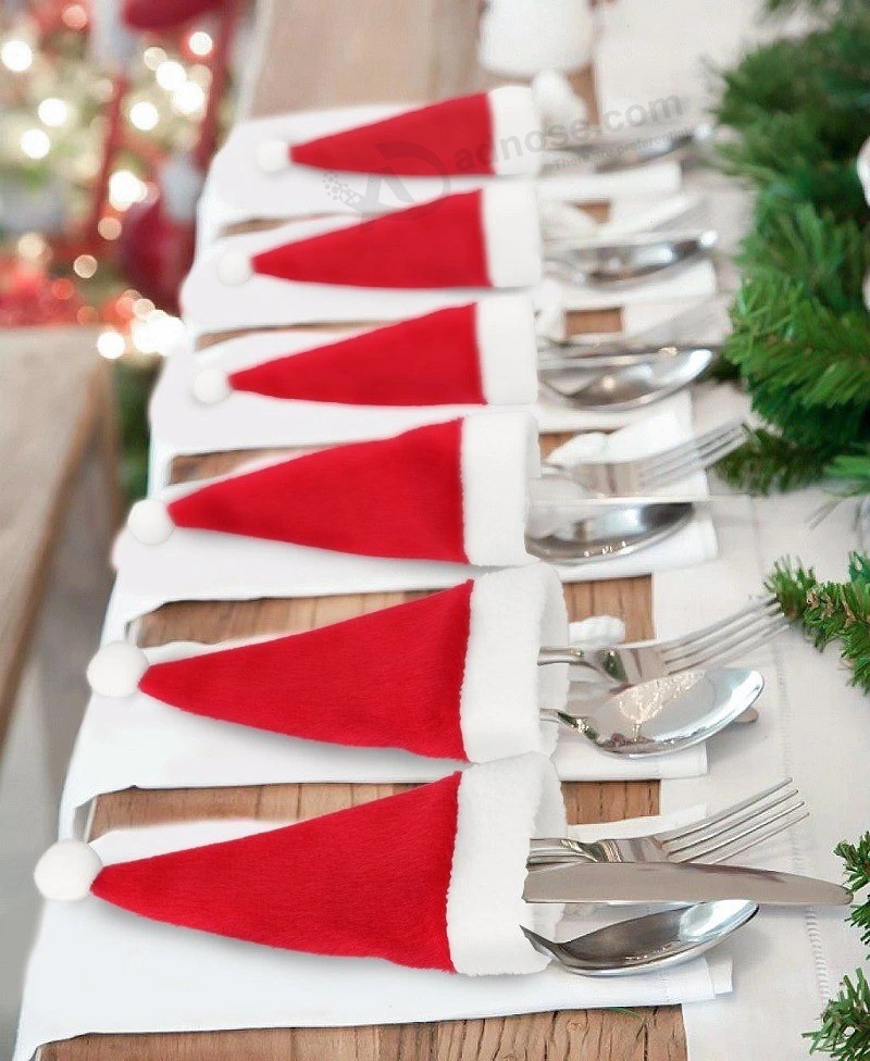 Groothandel niet-geweven kerst hoeden servies vork sets kerst wijnfles decoratie opslag tool geschenken