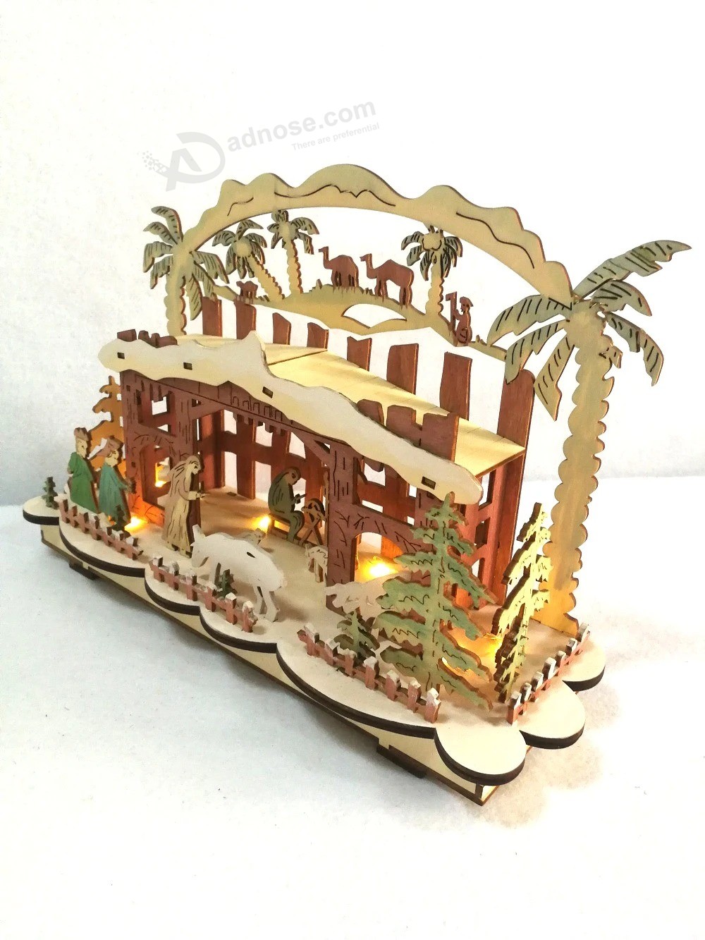 LED Laser Cutting Christmas Wooden House Decoration & Gift