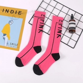 New women printed socks pink letters inscription black white cotton funny socks