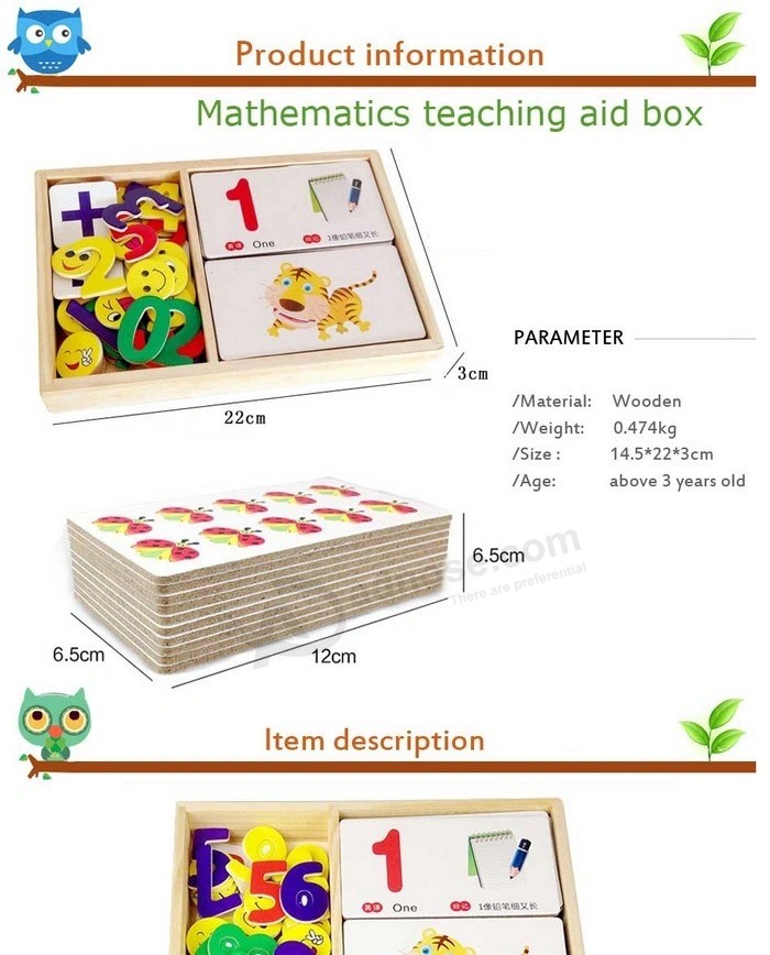 Bebé educativo Cassette de madera Aritmética Tarjeta de reconocimiento de números digitales Regalos Jigsaw Toy