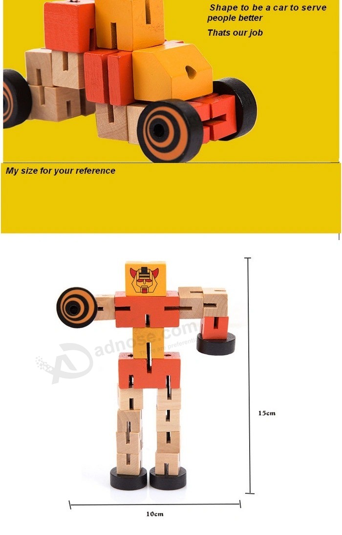 Wooden Kids Creative Transform Robot Shape Car Puzzle Educational Toys (GY-W0083)