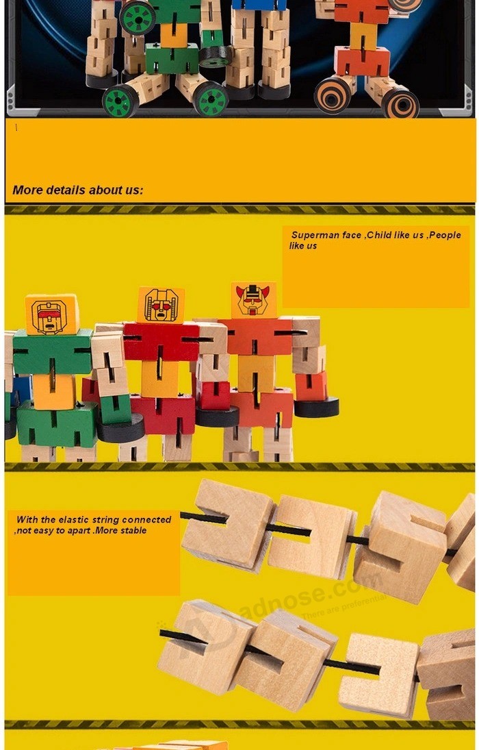 Los niños de madera transforman los juguetes educativos del rompecabezas del coche de la forma creativa del robot (GY-W0083)