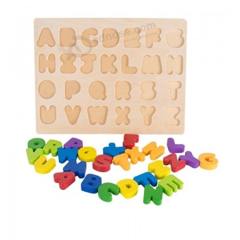 26 lettres en bois naturel alphabet puzzle bébé jouets éducatifs (GY-W0066)