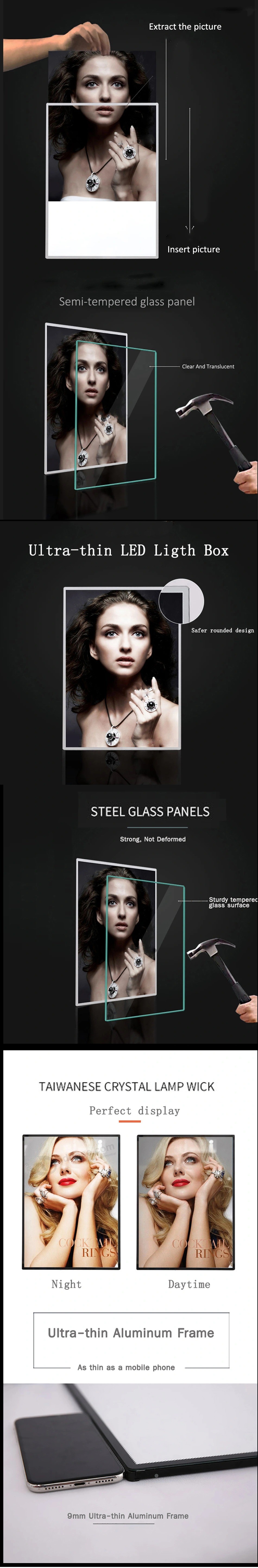 Reclame LED-lichtbakbord Aanplakbordpaneel Aluminium poster Frame marketing Productlichtbakken